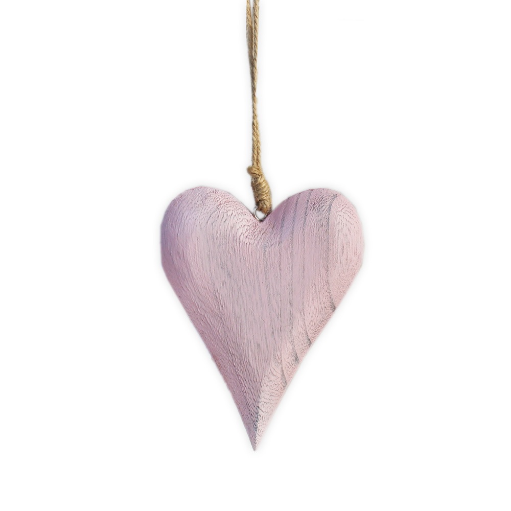 Srdce závěs dřevo 10,5cm růžová